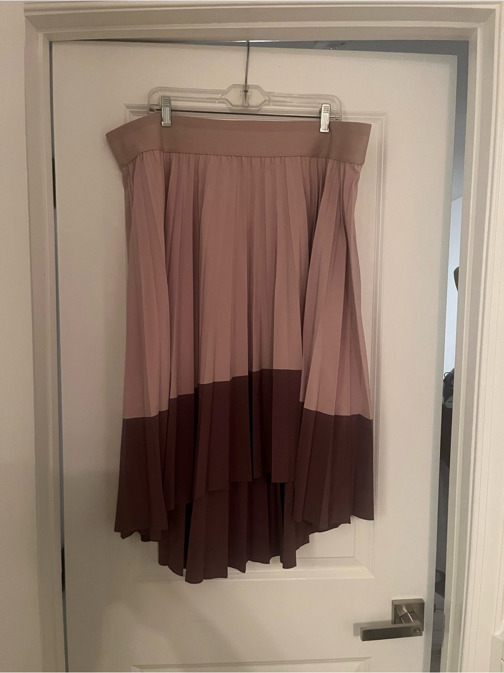 Athleta Two-Tone Pleated High-Low Skirt - light and dark pink